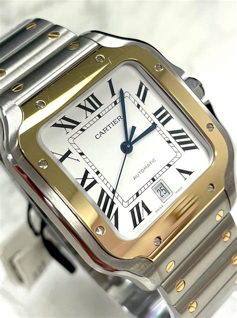 cartier two toned watch|cartier santos bezel.